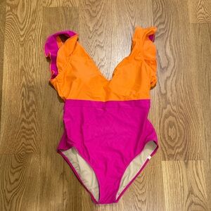 Summersalt Bold Orange and Pink Swimsuit Ruffle Back Flip